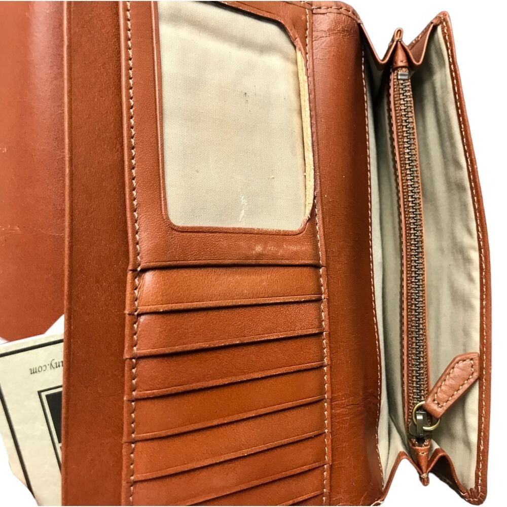 Frye Wallet Women Large Saddle Campus Leather Trifold Distressed 34DB983-SDL - Picture 5 of 9